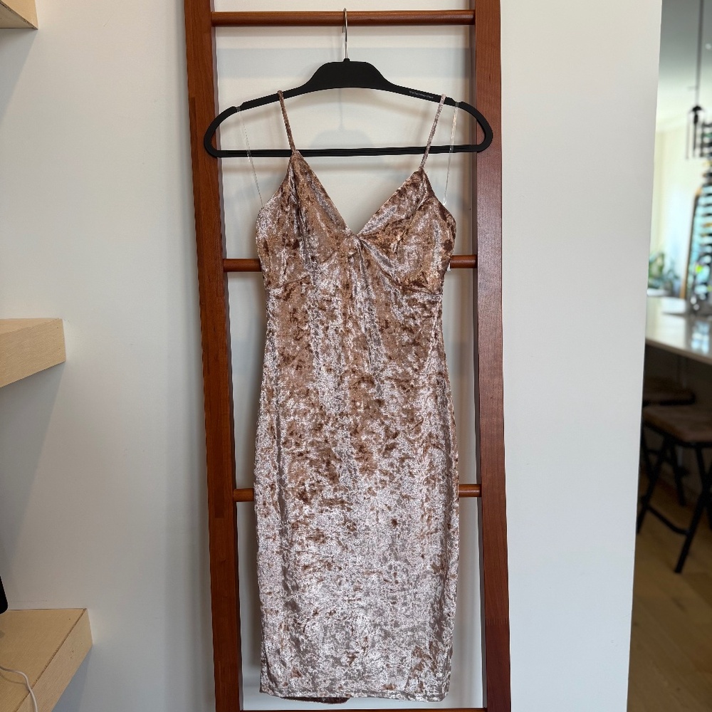 Velvet Bodycon Midi Dress – Rose/Pink – Size S